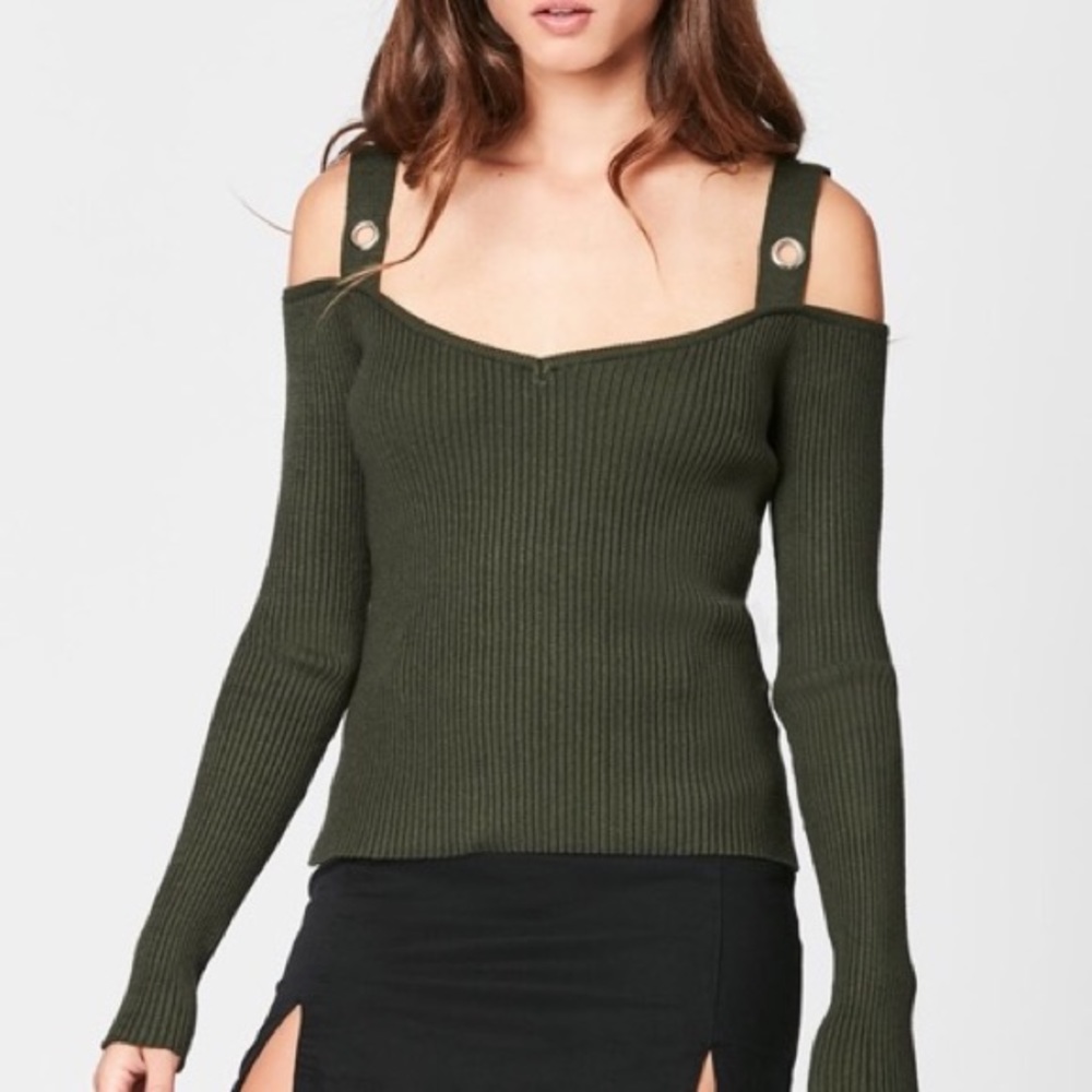 LF Carmar Red Ribbed Sweater w/ Cut Out Shoulder